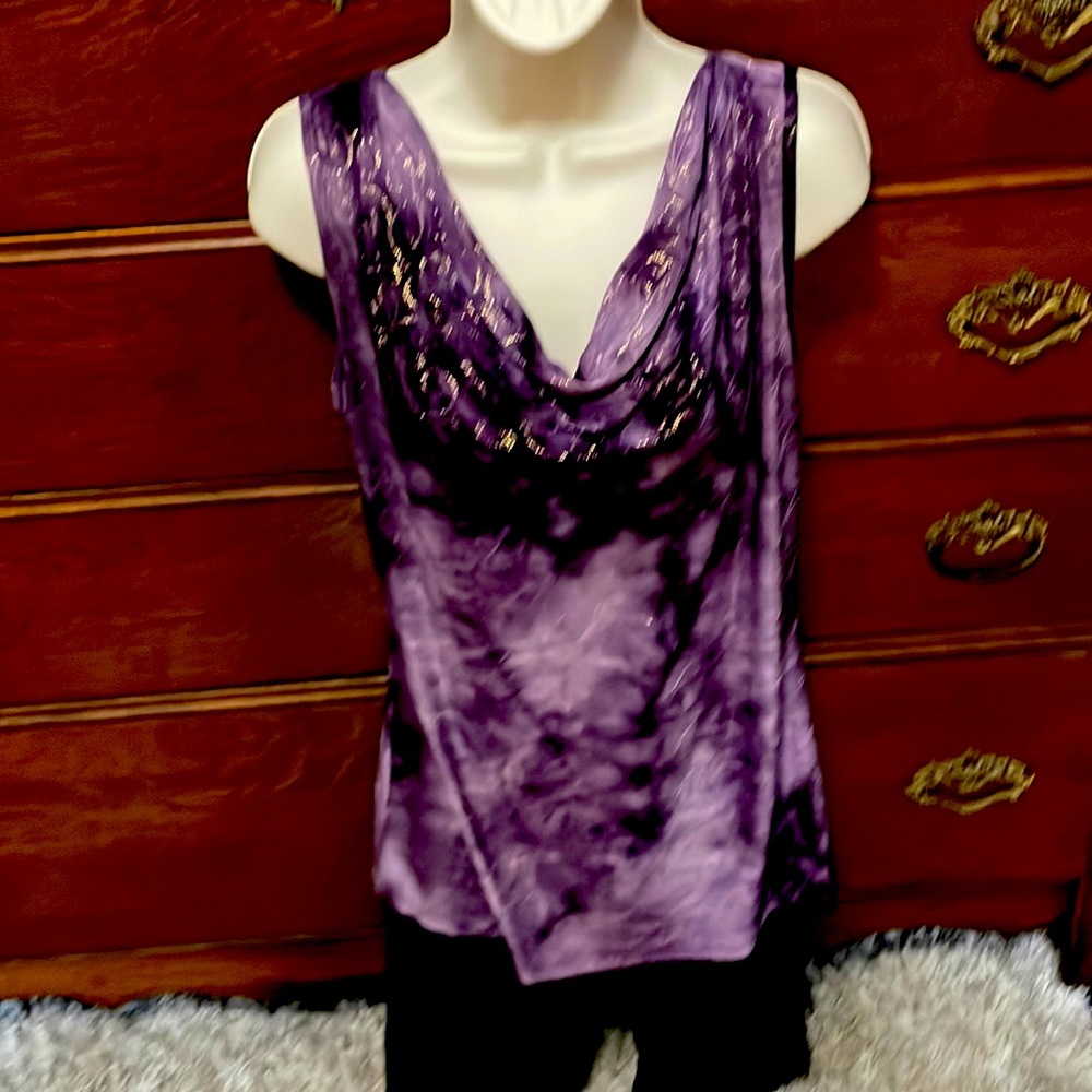 Dress Barn Purple Tie Dye Cowl Neck Top